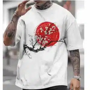 Cherry Blossom and Japan Flag White T-Shirt