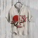 Cherry Blossom and Red Sun Samurai Hawaiian Shirt