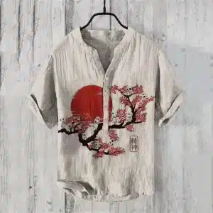 Cherry Blossom and Red Sun Samurai Hawaiian Shirt