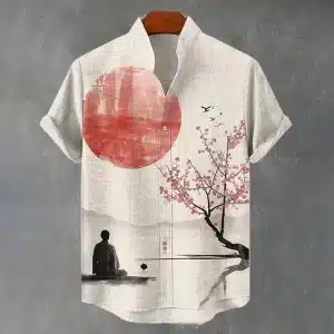 Cherry Blossom and Zen Design Linen Shirt