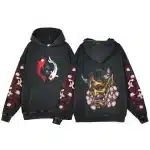 Cherry Blossoms Black Koi and Hannya Mask Hoodie