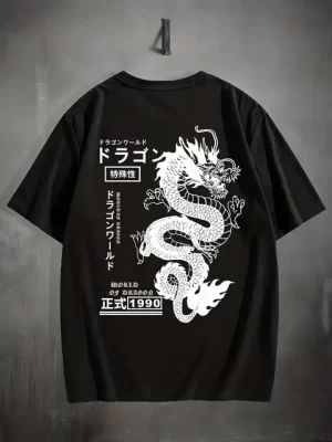 Classic Black & White Retro Dragon Kanji T-Shirt