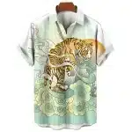 Cloud White and Mint Tiger Hawaiian Shirt