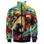 Colorful Bear Portrait Full-Zip Bomber Jacket