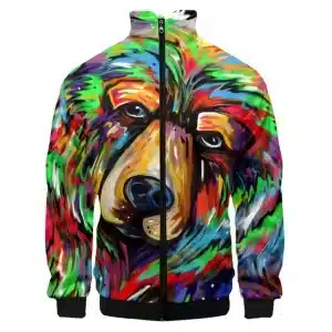 Colorful Bear Portrait Full-Zip Bomber Jacket