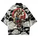 Colorful Oni Mask and Clouds Kimono Shirt