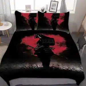 Crimson Night Samurai Dark Silhouette Bedding Set