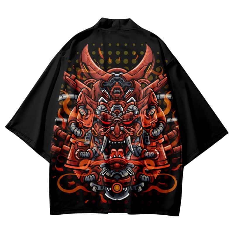 Cyber Futuristic Red Oni Mask Samurai Kimono