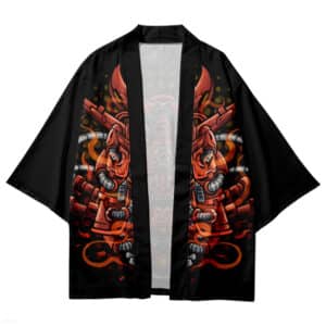 Cyber Futuristic Red Oni Mask Samurai Kimono - Front