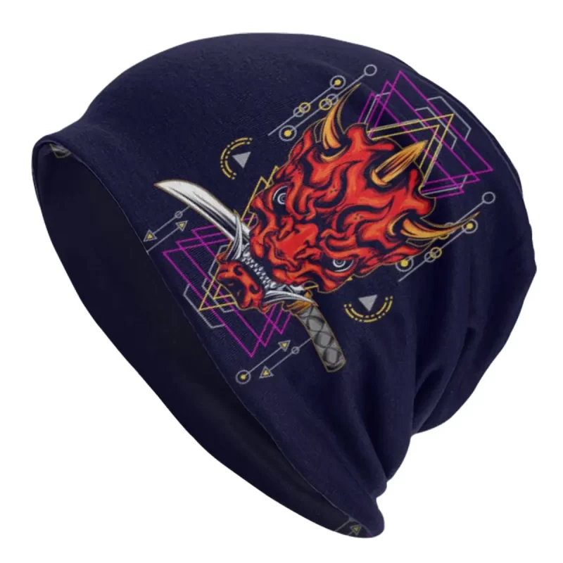 Demon Fire Oni Mask Samurai & Katana Beanie