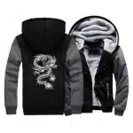 Dragon Emblem Black-Grey Fleece Hooded Jacket