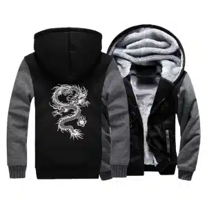 Dragon Emblem Black-Grey Fleece Hooded Jacket