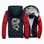 Dragon Emblem Navy-Red Fleece Hooded Jacket