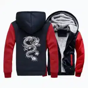 Dragon Emblem Navy-Red Fleece Hooded Jacket