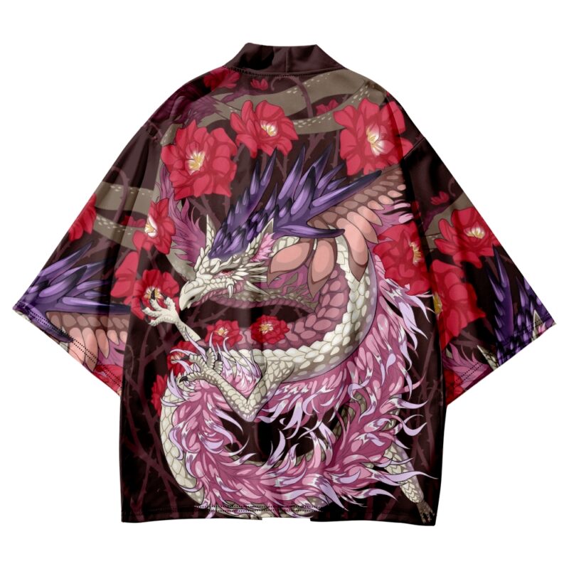 Dragon Red Flowers Design Warrior Kimono