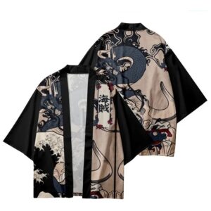 Dragon Samurai Pirate Black and Beige Kimono