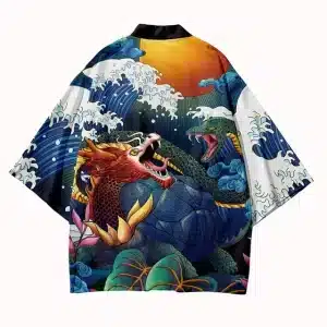 Dragon Turtle and Snake Ukiyo-e Waves Kimono