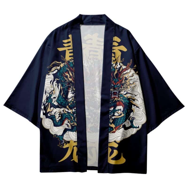 Dragon and Gold Kanji Navy Kimono Cardigan 2