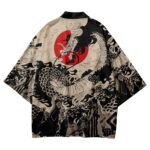 Dragon and Red Sun Beige Vintage Kimono Cardigan