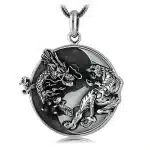 Dual Dragon and Tiger Yin Yang Pendant Necklace