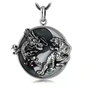 Dual Dragon and Tiger Yin Yang Pendant Necklace