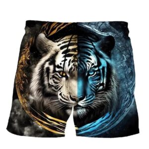 Dual Spirit Tiger Yin Yang Samurai Beach Shorts