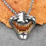 Dual-Toned Oni Mask Pendant Necklace with Gold Teeth