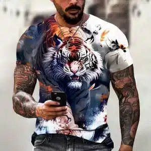 Dynamic Watercolor Print Ferocious Tiger T-Shirt