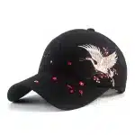 Elegant Black Crane Cherry Blossom Baseball Cap