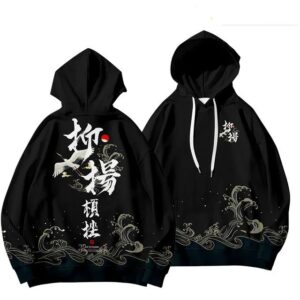 Elegant Crane and Waves Artwork Samurai Hoodie