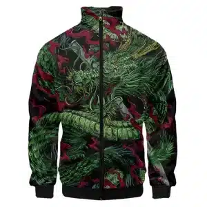 Emerald Dragon Fury Black Full-Zip Bomber Jacket