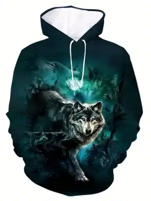 Enigmatic Forest Night Luminous Wolf Hoodie