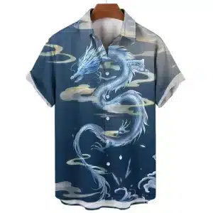 Ethereal Blue Dragon Mystical Cloud Hawaiian Shirt