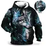 Ethereal Blue and Black Mystic Wolf Hoodie