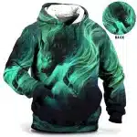 Ethereal Green Night Aurora Wolf Hoodie