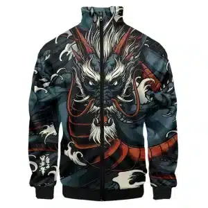 Fierce Dragon Warrior Black Full-Zip Bomber Jacket