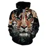 Fierce Tiger Face with Floral Elements Hoodie