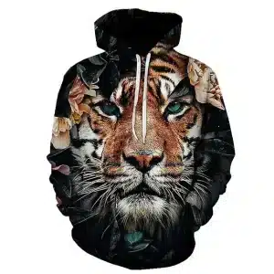 Fierce Tiger Face with Floral Elements Hoodie