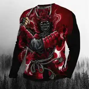 Fiery Red Oni Samurai Men's Long Sleeve Shirt