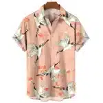 Floral Design Peach Crane Hawaiian Shirt