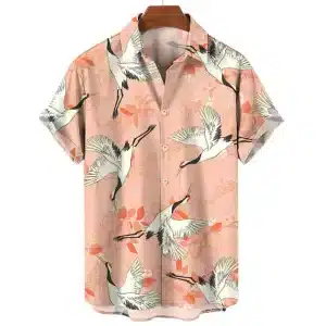 Floral Design Peach Crane Hawaiian Shirt