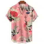 Floral and Sun Pink Crane Hawaiian Shirt