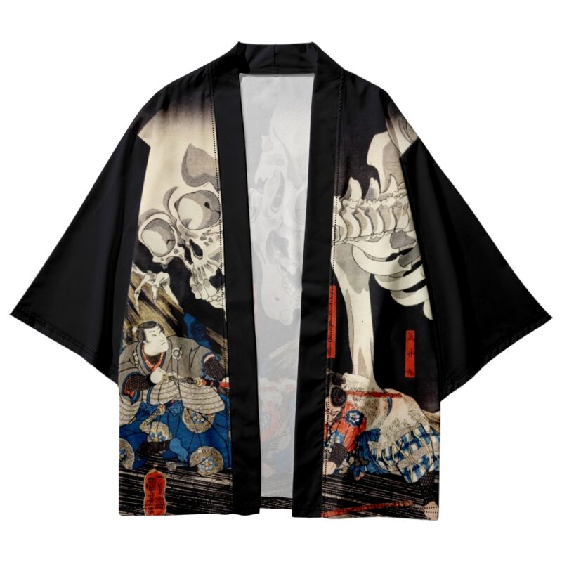 Giant Skeleton Samurai Ukiyo-e Art Kimono - Front