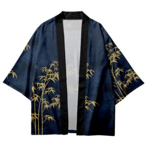 Golden Bamboo Navy Samurai Kimono Cardigan - Front