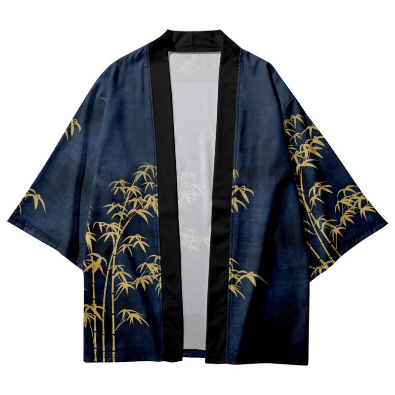 Golden Bamboo Navy Samurai Kimono Cardigan - Front