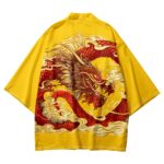 Golden Fury Dragon Yellow Kimono Shirt