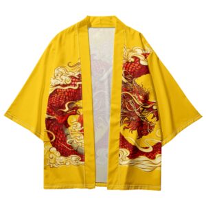 Golden Fury Dragon Yellow Kimono Shirt - Front