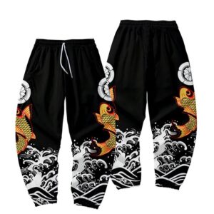 Golden Koi Fish Samurai Emblem Black Joggers