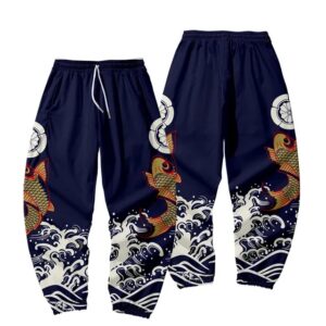 Golden Koi Fish Samurai Emblem Navy Joggers