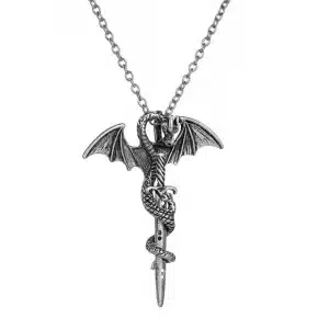 Gothic Winged Dragon and Sword Pendant Necklace